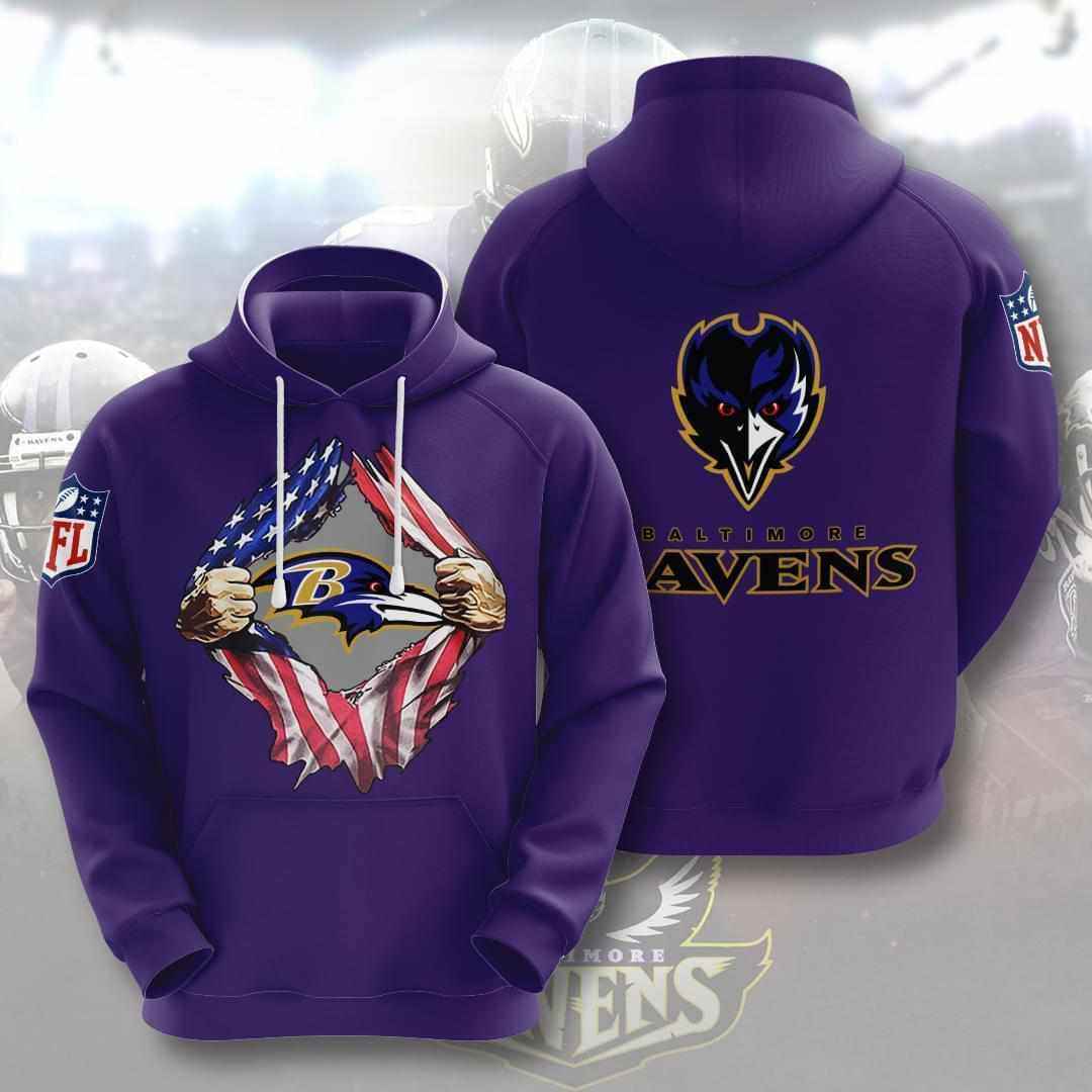 Baltimore Ravens Nfl American Ripped Hoodie 3d