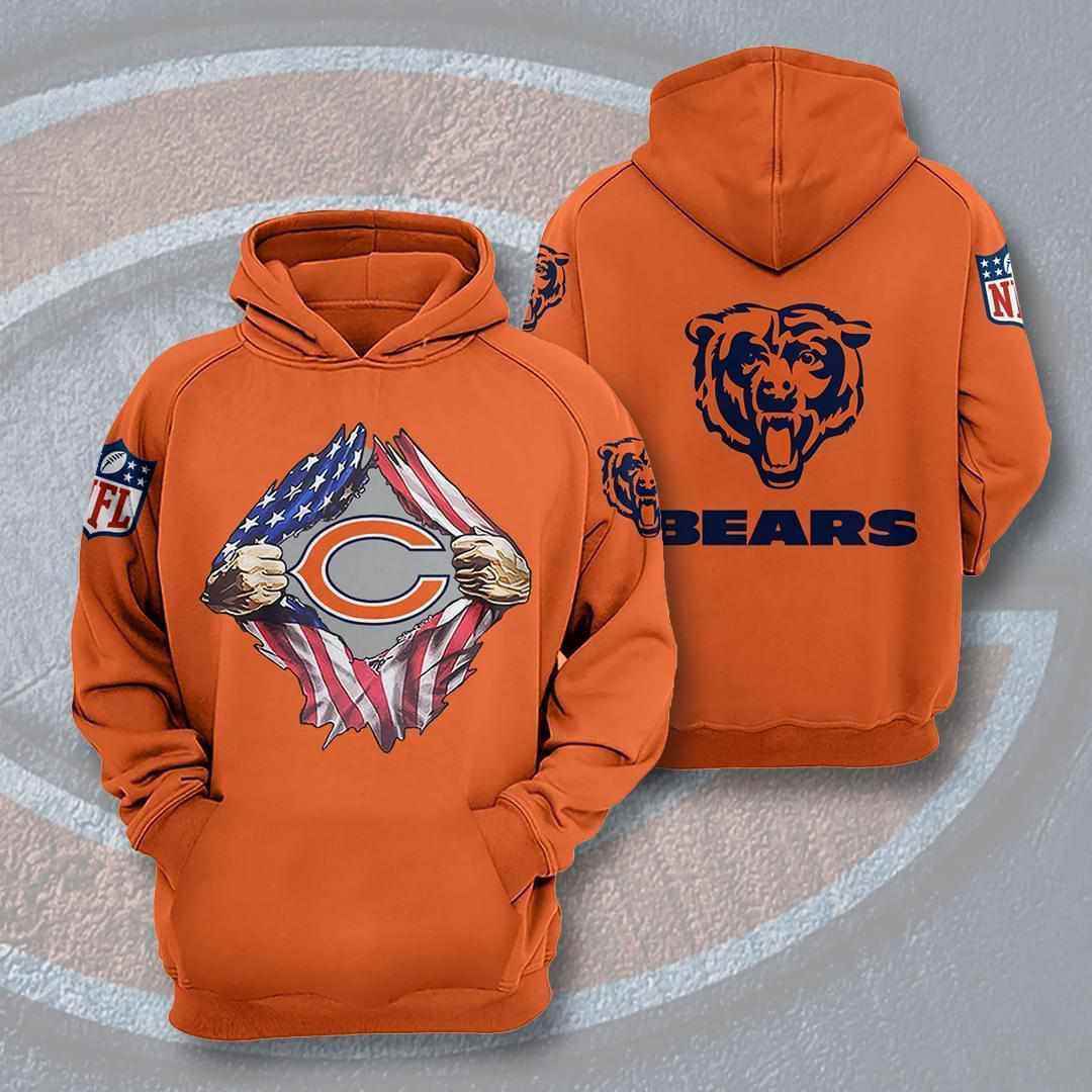 Chicago Bears Nfl American Ripped Hoodie 3d