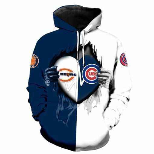 Chicago Cubs Chicago Bears Ripped Heart Hoodie 3d