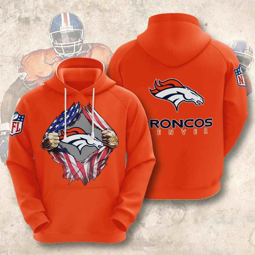 Denver Broncos Nfl American Ripped Hoodie 3d