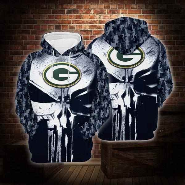 Green Bay Packers Skull Camo Pattern Hoodie 3d