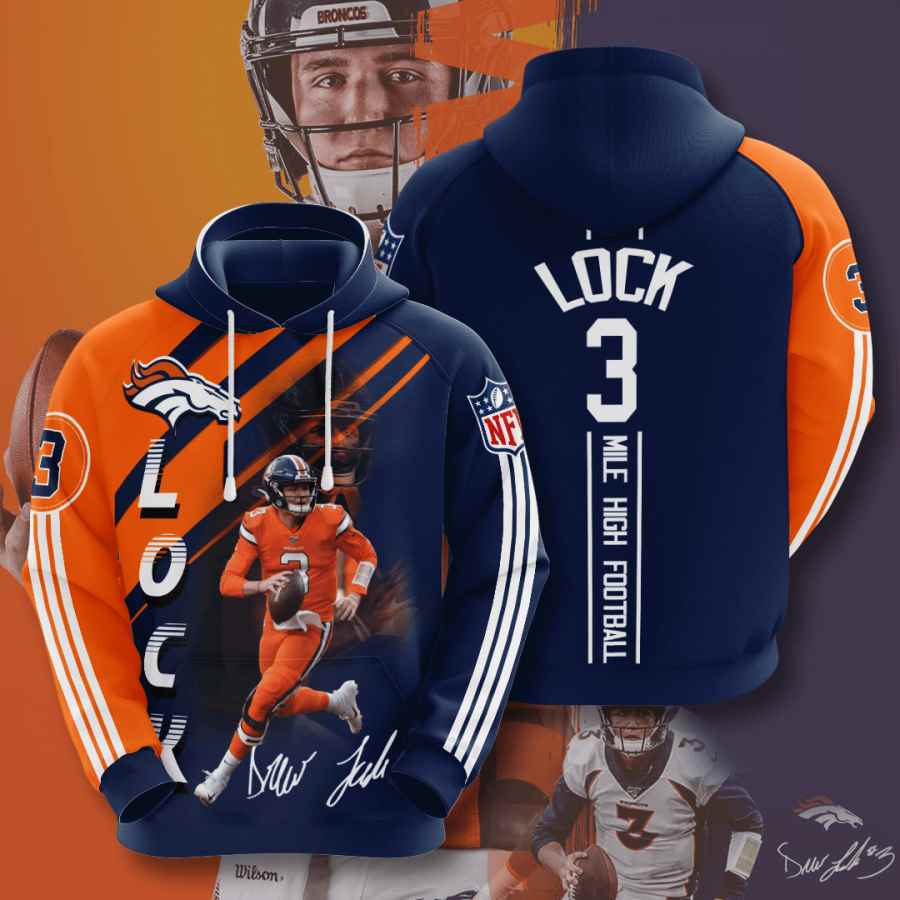 Sports American Football Nfl Denver Broncos Drew Lock Usa 1006 3d Hoodie