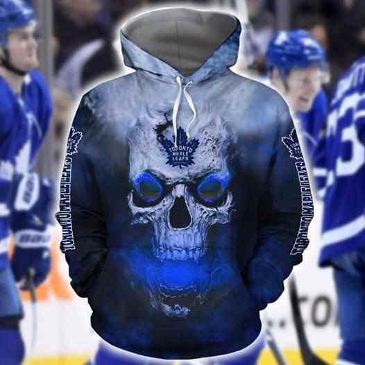 Toronto Maple Leafs Skull On Fire Hoodie 3d